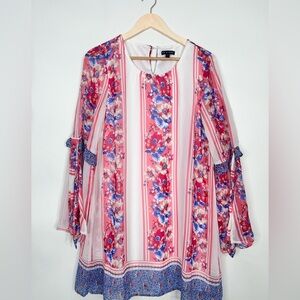 As U Wish A Line Bell sleeve blue/red/white loose fit dress size XL 100% poly